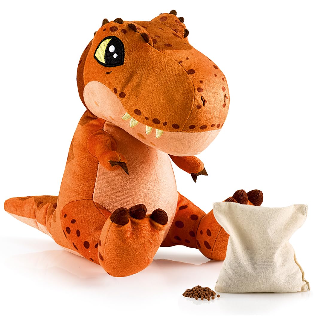BIOSYNEX - Jurassic World Explorers Heatable Plushies – Microwave Warm Cuddle Toy with Removable Clay Bead Pouch - Gentle and Comforting Warmth - Machine Washable and Safe from Birth (T-Rex)