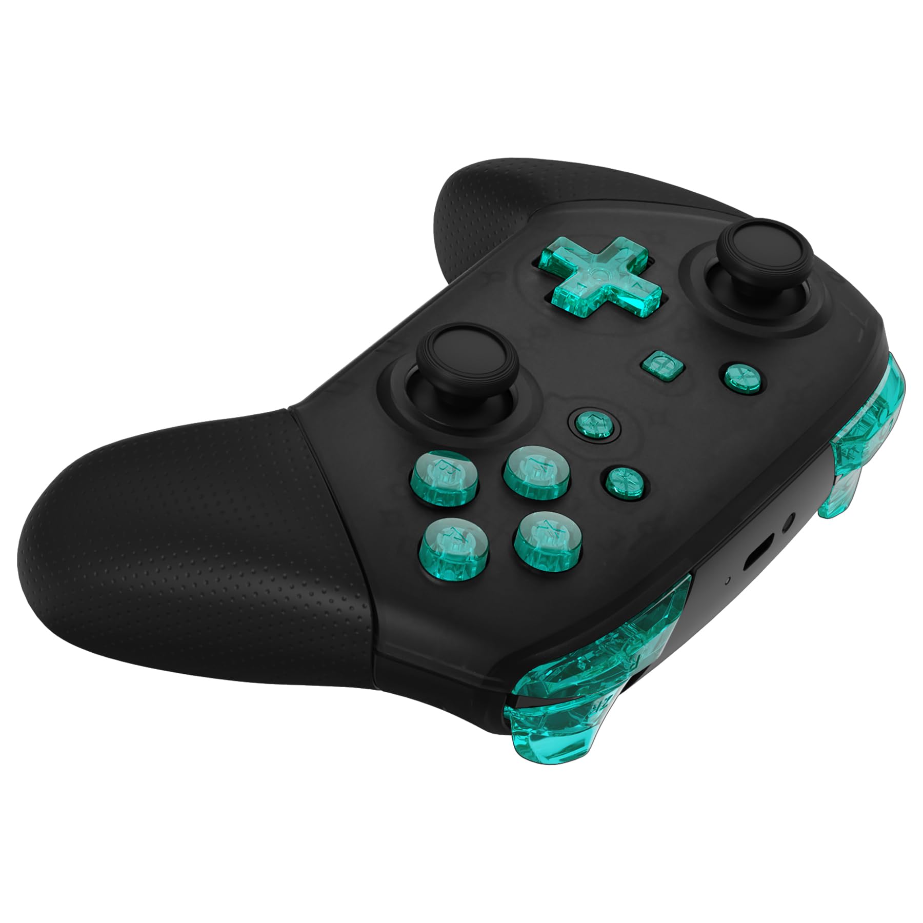 eXtremeRate emerald green crystal repair ABXY D-pad ZR ZL L R buttons for Nintendo Switch Pro controller with tools, glossy DIY replacement set