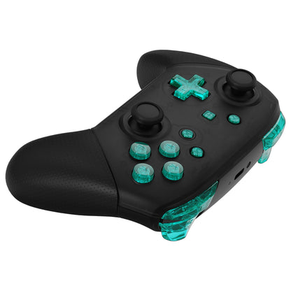 eXtremeRate emerald green crystal repair ABXY D-pad ZR ZL L R buttons for Nintendo Switch Pro controller with tools, glossy DIY replacement set