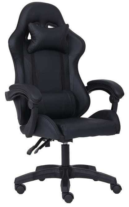 Millhouse Sport Desk Chair in black with adjustable lumbar and head pillows, designed for gaming and office use.