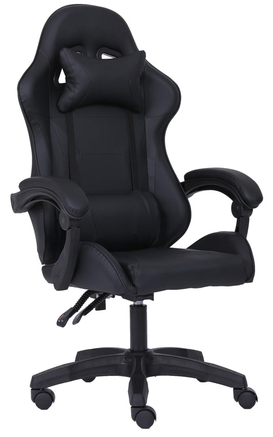 Millhouse Sport Desk Chair in black with adjustable lumbar and head pillows, designed for gaming and office use.