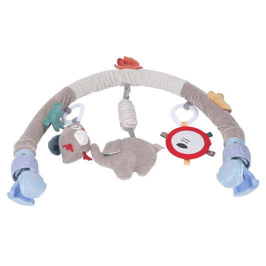 VGEBY Baby Stroller Arch Toy, Soft Plush Baby Bouncer Toy Bar with Secure Toy Clip Car & Stroller Toys for Bassinet Crib Baby & Toddler Toys (Elephant)