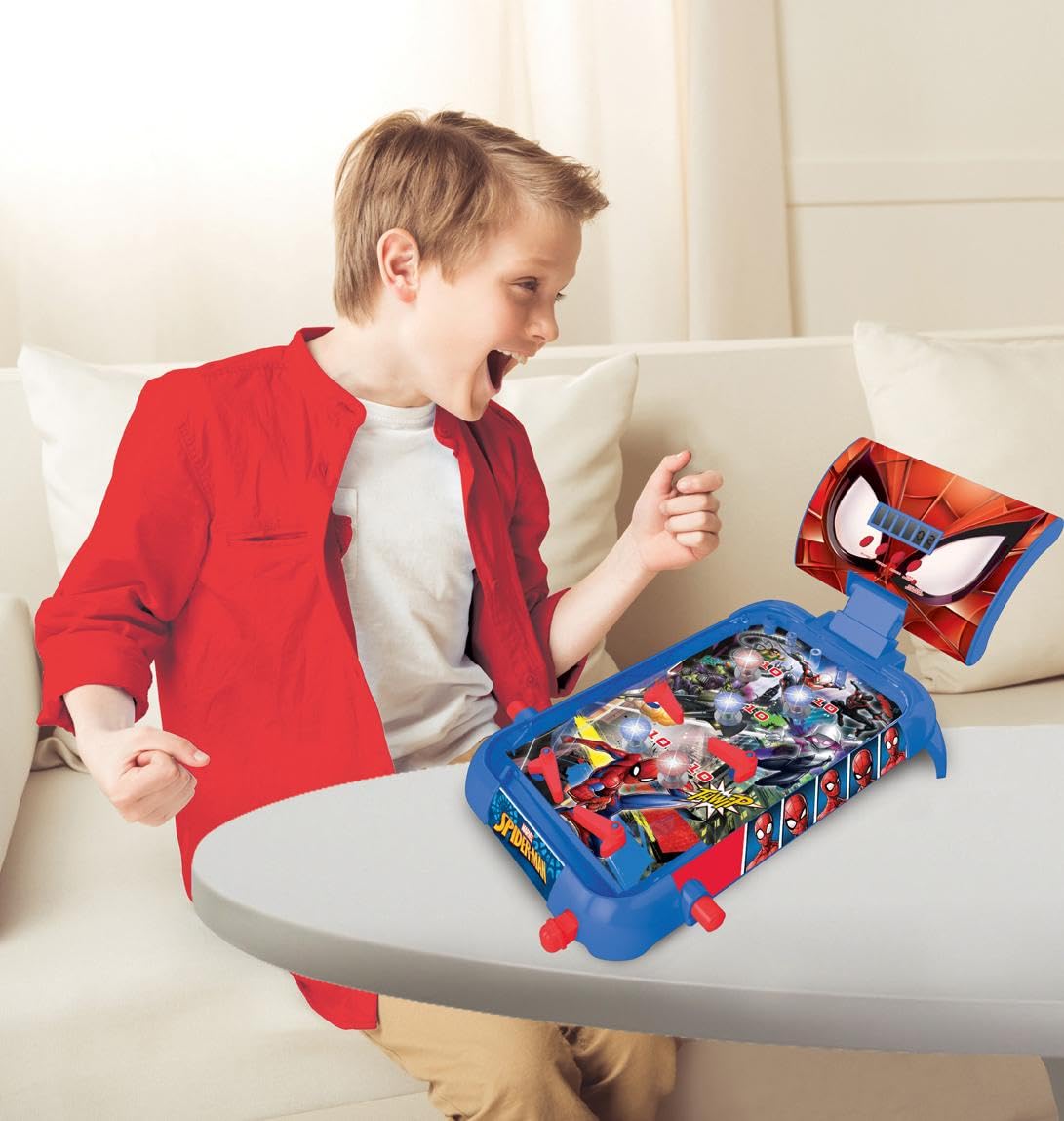 Lexibook, Spider-Man, Electronic table pinball, action and reflex game for children and familiy, LCD screen, light and sound effects, blue / red, JG610SPLXB
