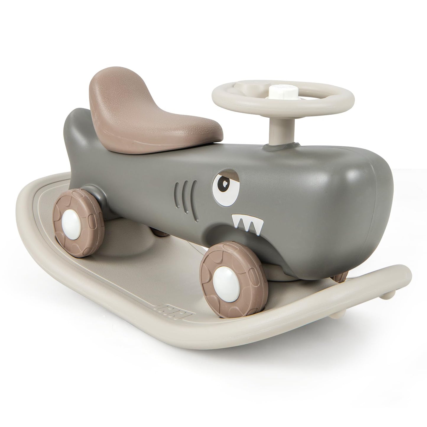 GYMAX Kids Rocking Horse, 3 in 1 Toddler Ride On Car with Detachable Balance Board & Anti-slip EVA Strips, Foot to Floor Sliding Car Indoor Rocking Toy for Boys Girls (Dark Gray)