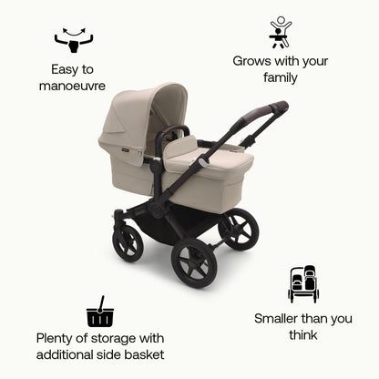 Bugaboo Donkey 5 Mono, Convertible Into Side by Side Double Stroller, Improved Design, Reversible Seat, One Hand Steering and Side Basket, Desert Taupe