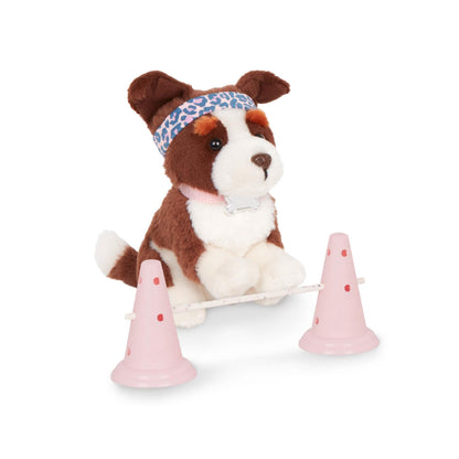 Our Generation Natalia doll with Nillie dog, agility training set, and accessories for kids aged 3 and up.
