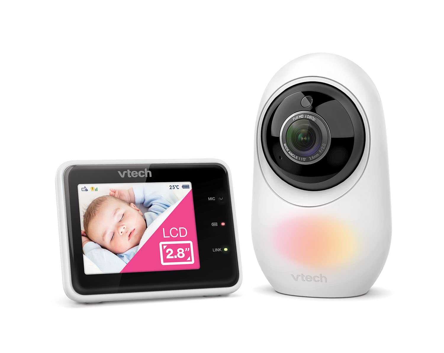 VTech RM2751 2.8-inch smart Wi-Fi baby monitor showing live video feed with remote access and HD 1080p resolution.