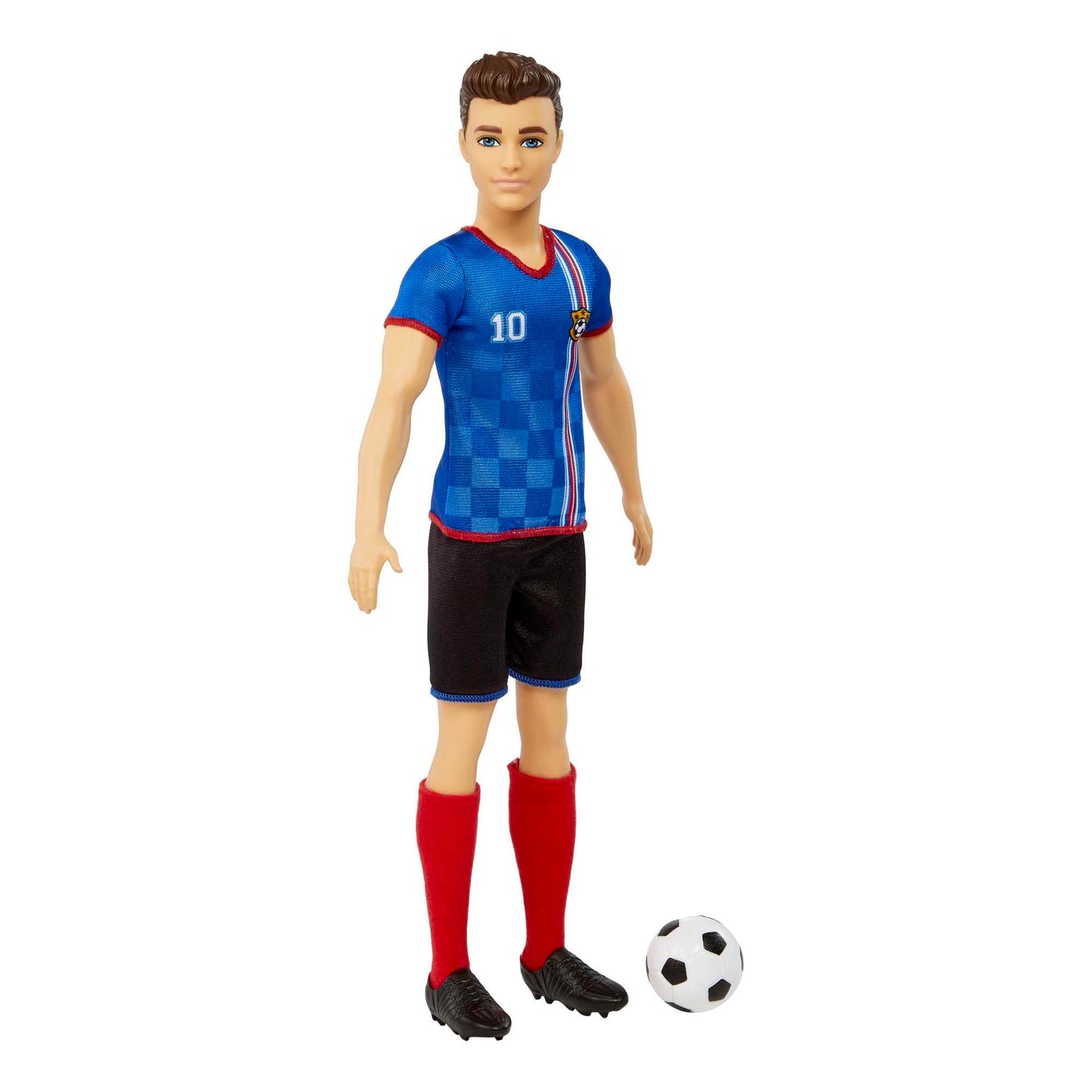 Barbie Careers Ken Fashion Doll & Accessory, Soccer Player with Cropped Hair, #10 Uniform, Tall Socks, Cleats & Ball, HCN15