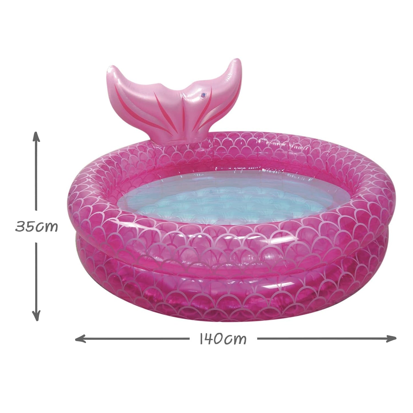 CKB LTD kids inflatable paddling pool, vibrant pink with enchanting mermaid tail design, 140cm diameter, for toddlers.