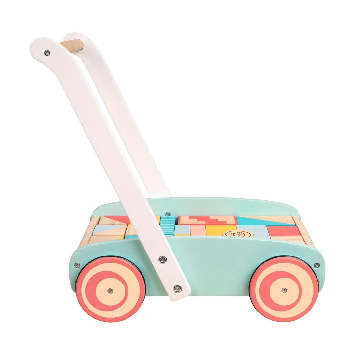 Owl & Fox Wooden Baby Walker with 29 Assorted Colourful Blocks, Traditional Push Along Early Development & Activity Toy, Sustainably Sourced, for Ages 12 Months+