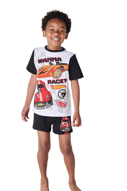 Hot Wheels Pjs Boys Short Pyjamas Sets | Cotton Short-Sleeve T-Shirt And Shorts For Kids Pyjamas | Summer Boys Shortie Pyjama Set | 2 Piece Race Cars Nightwear (Black, 3-4 Years)