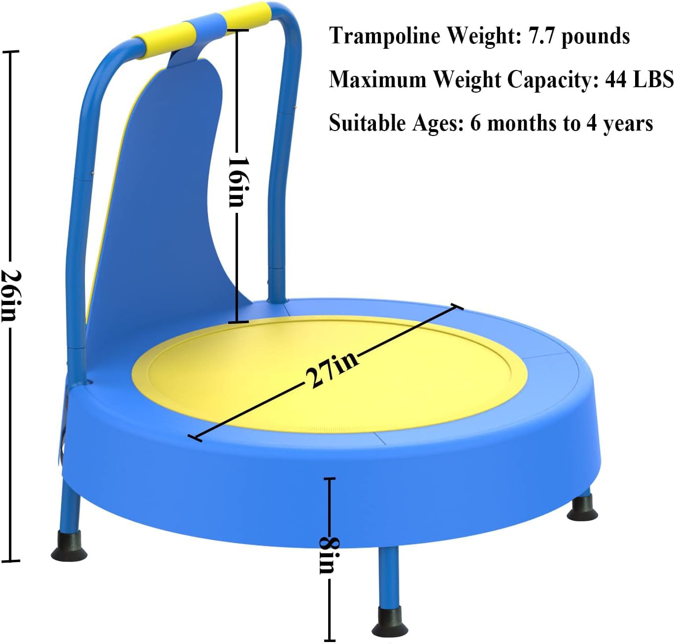 CZCPARY Toodler Trampoline for Kids,Children's Trampoline with Handles,Suitable as Birthday Gift or Festive Present for Boys and Girls,Blue
