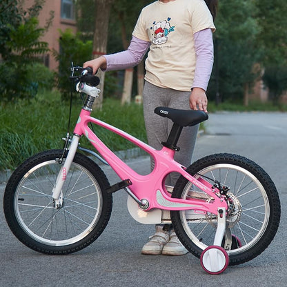 BSTSEL children's bicycle in pink, 14-inch size, with stabilizers and double brakes, suitable for boys and girls.