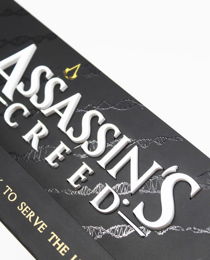 Neamedia Assassin's Creed logo LED lamp on a living room table, compatible with gaming consoles and mobile devices, official licensed product.