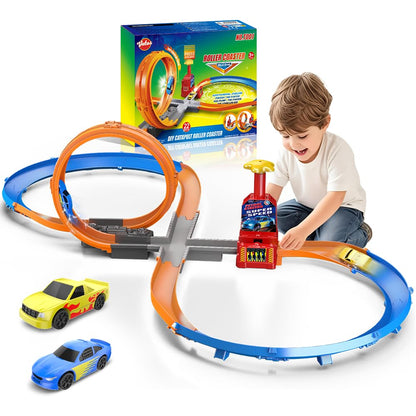 VATOS Slot Car Racing Track Set for 5-7 Years Boys - Manual Acceleration Kids Slot Machine Racing Track with 360 Degree Track,Diy Catapult Roller Coaster 3 4 5 6 7 8 9 10 Boys Girls