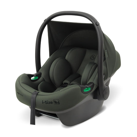 My Babiie MBCS02 i-Size Baby Car Seat - 40-87cm (Birth to 15 Months Approx.), R129, Group 0+, Lightweight Infant Carrier, Large Canopy, Newborn Insert, Adjustable Headrest - Forest Green