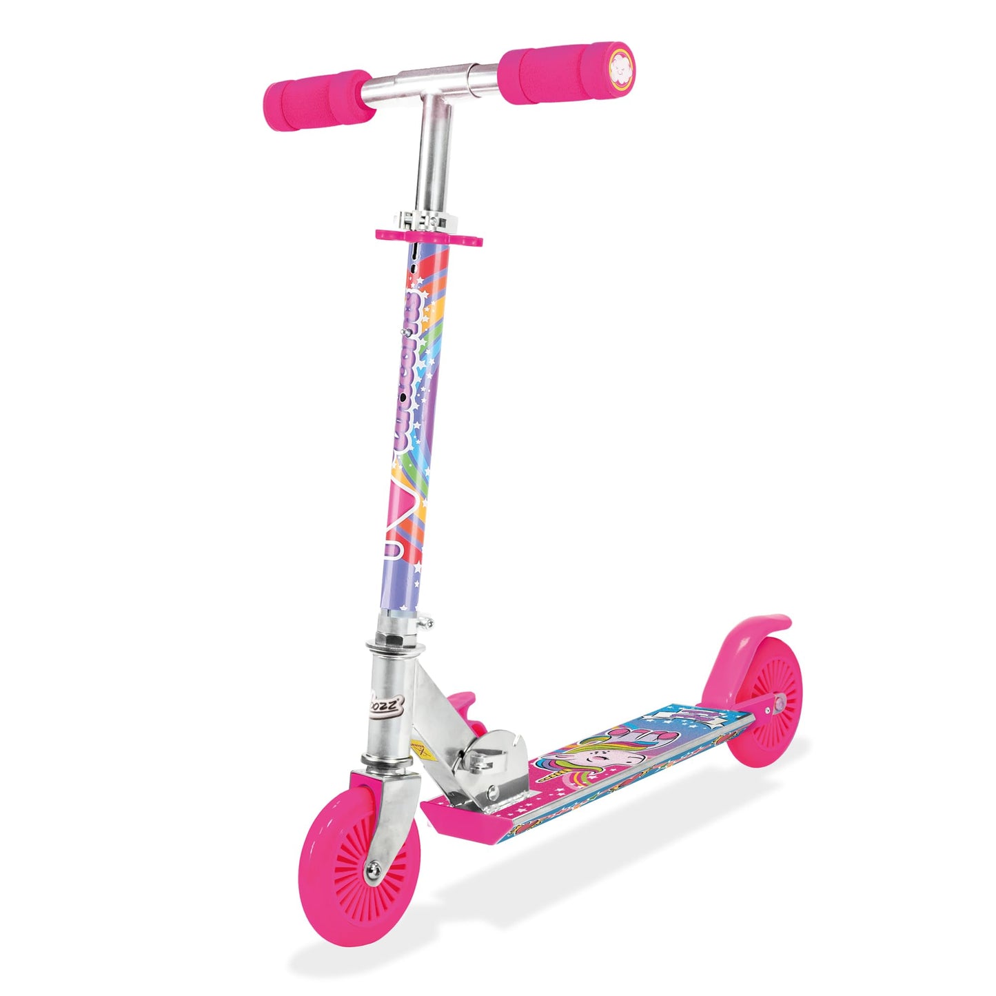 Ozbozz unicorn scooter in vibrant colors with a unique design, featuring a sturdy frame and smooth wheels.