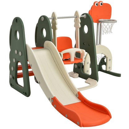 COSTWAY 6 in 1 Toddler Slide and Swing Set, Kids Climber Playset with Adjustable Basketball Hoop, Football Goal and Golf Hole, Children Activity Center for Indoor