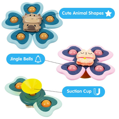 Vicloon Suction Cup Spinner Toys, 4PCS Baby Bath Spinners, Sensory Toys for Babies 18 Months Up (animals)