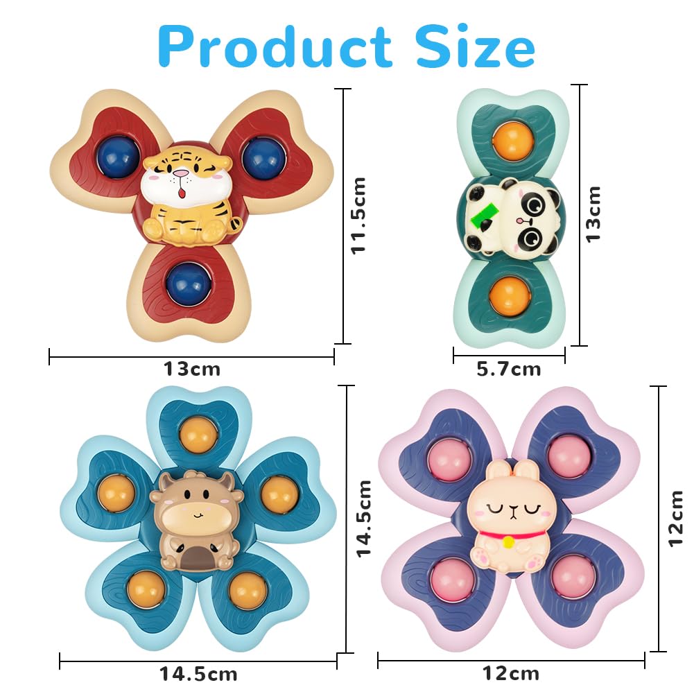 Vicloon Suction Cup Spinner Toys, 4PCS Baby Bath Spinners, Sensory Toys for Babies 18 Months Up (animals)