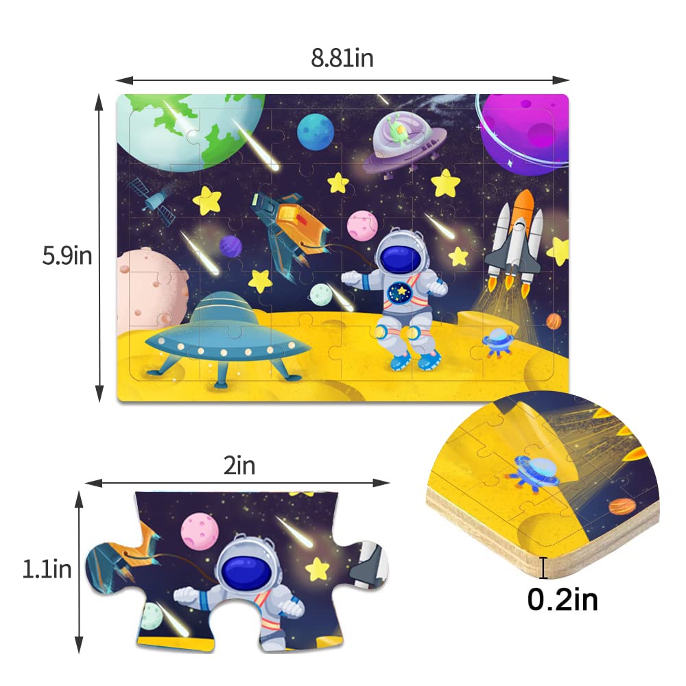 Wooden Jigsaw Puzzles for Kids 3-6 Year Olds -Space Dinosaur Animals 30 Piece Puzzle Toys -Toddler Children Learning Educational Puzzle Toys for Set for Kids 3 4 5 6 Year Old(4 Puzzles)