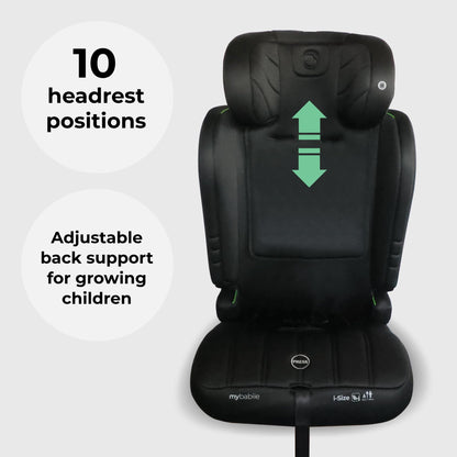 My Babiie MBCS50 Toddler to Booster R129 Child Car Seat - 5-Point Harness, 76-150cm (Approx. 9-36kg, 15 Months - 12 Years), i-Size, Group 1/2/3, Adjustable, Forward Facing - Black