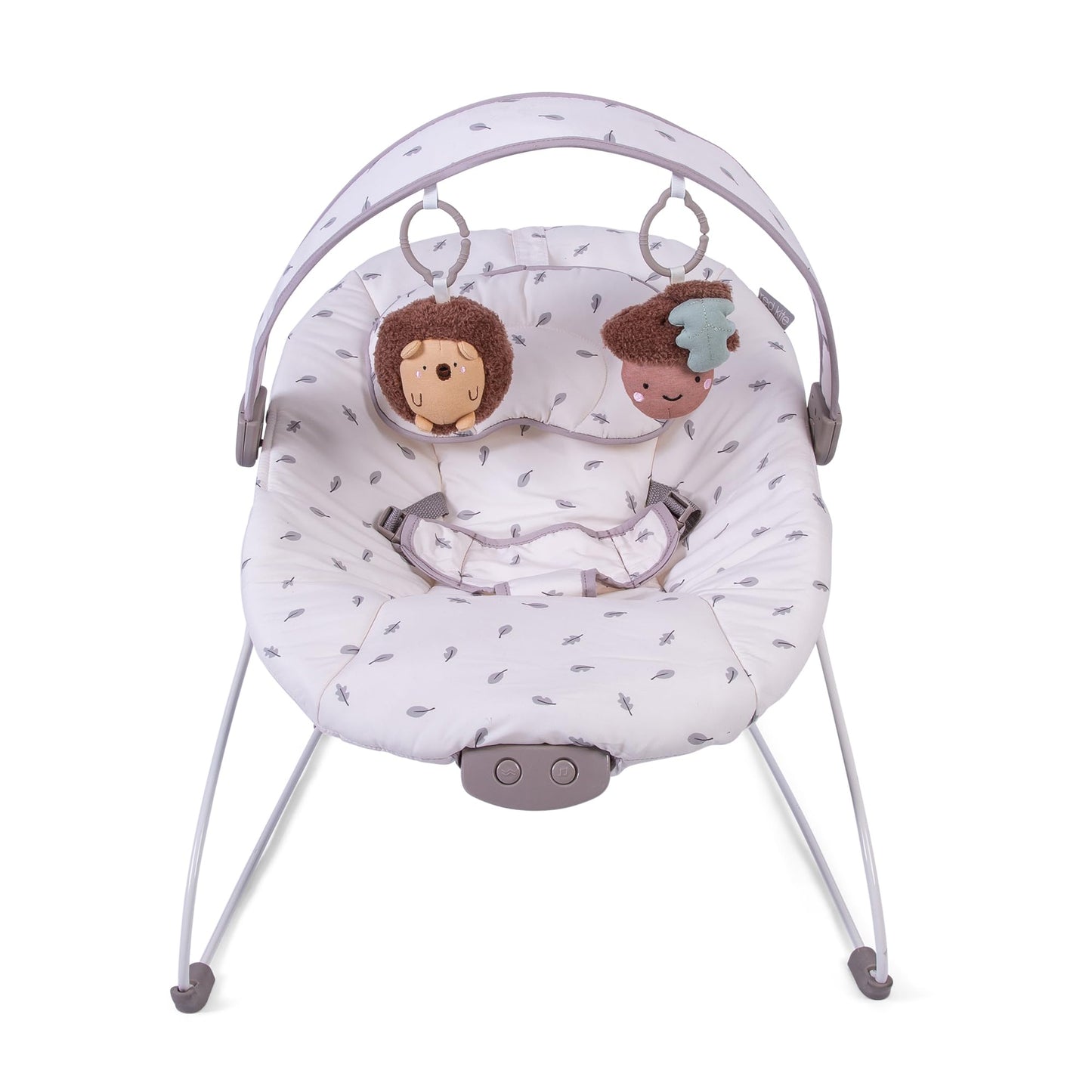 Red Kite Cozy Bounce musical baby bouncer featuring woodland walk design with plush fabric and a gentle bouncing seat.