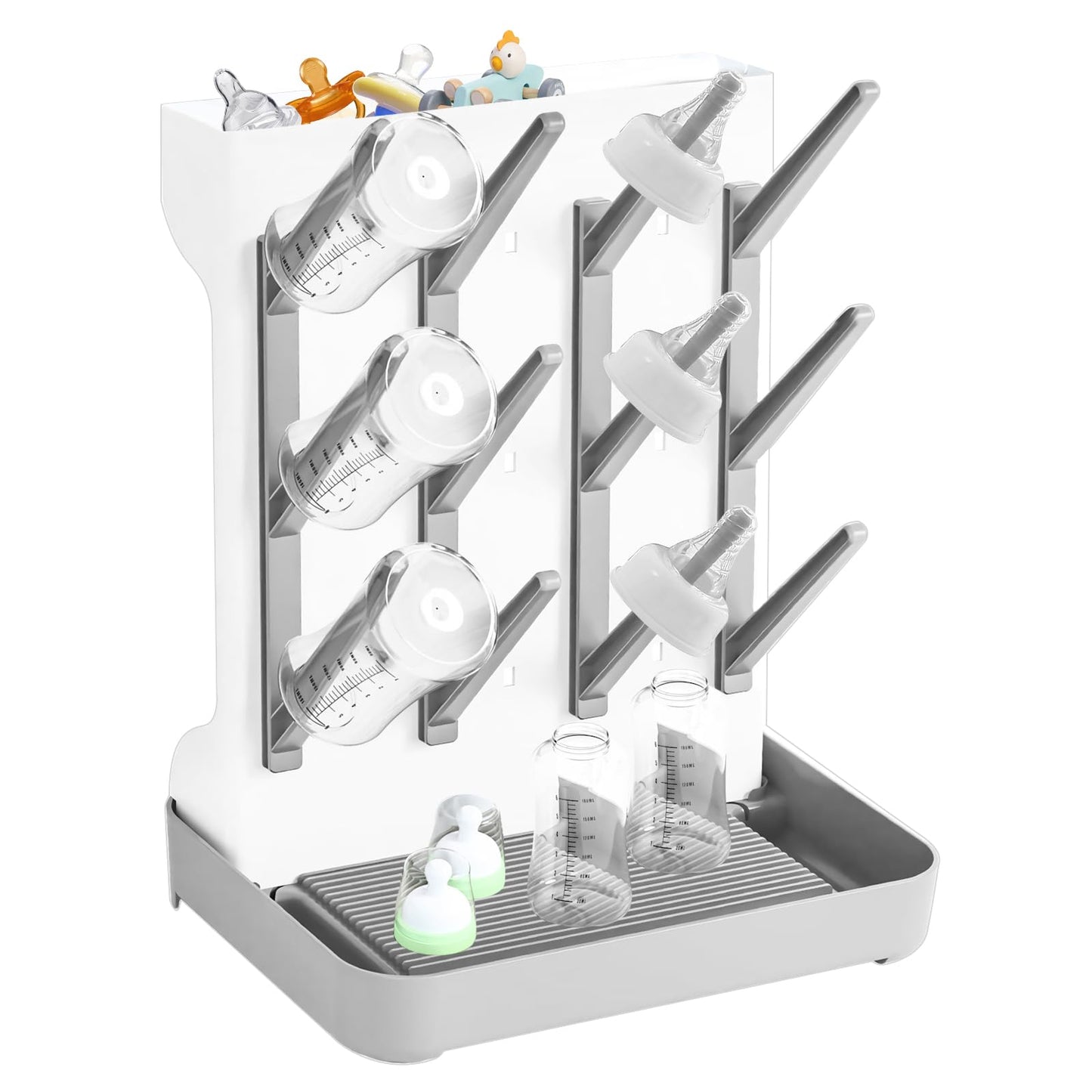 Woobroo Baby Bottle Drying Rack for Newborn Feeding Essentials, Nipples and Accessories, Grey, Large