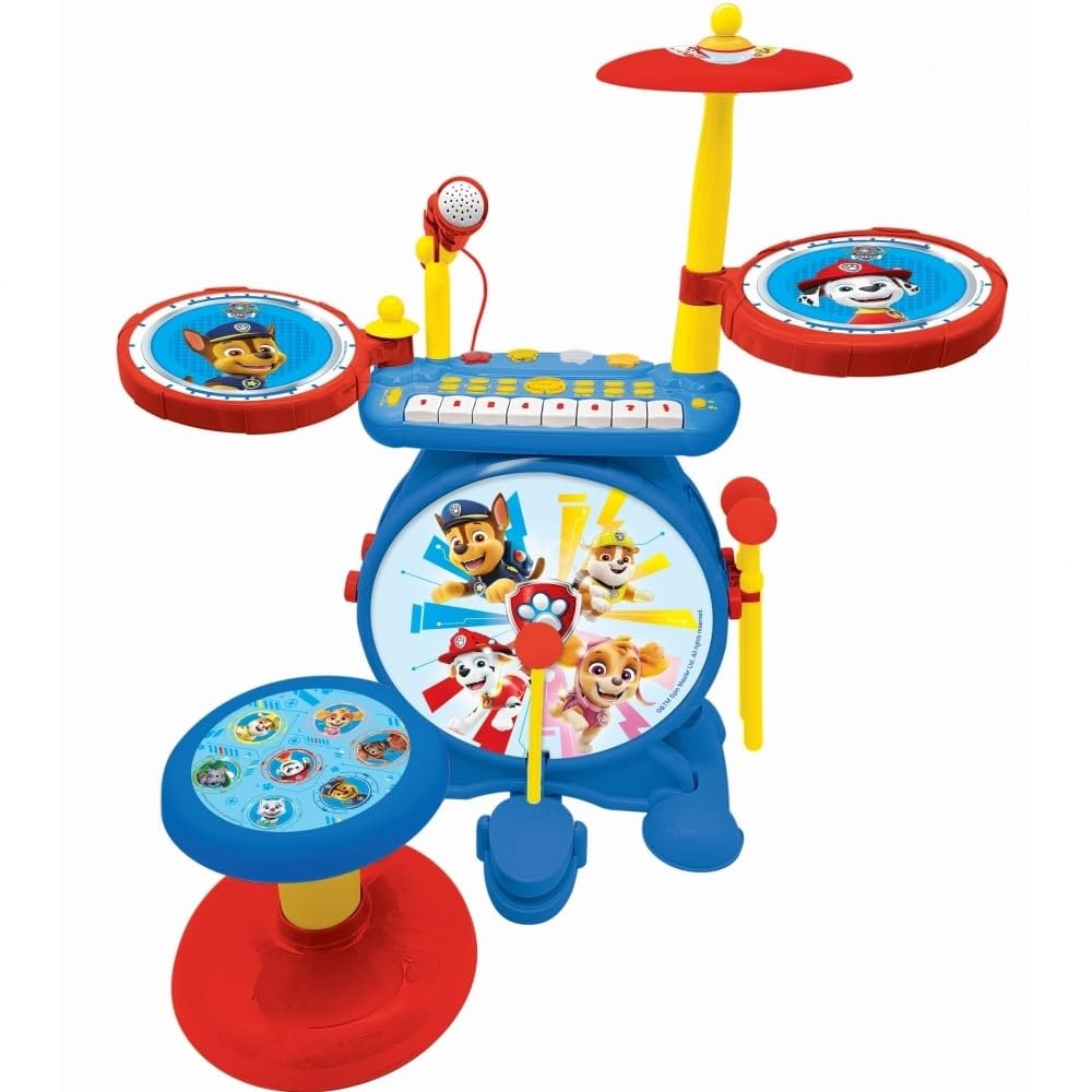 Lexibook, Paw Patrol, Electronic Set for Children, Musical Toy Game, Realistic Drum Sound, 8-Keys Keyboard, MP3 Plug, seat Included, Blue/red, K610PA