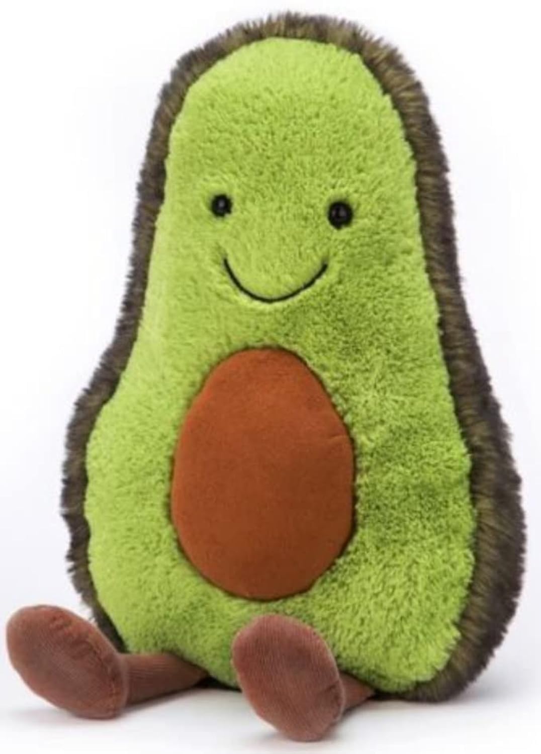 Small Jellycat Amuseable Avocado plush decoration with a smiling face and green fabric, perfect for collectors.