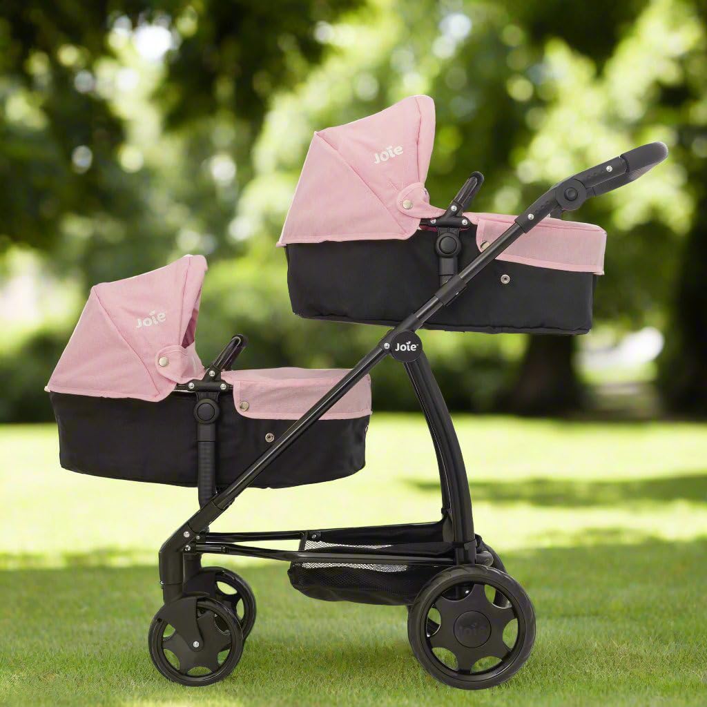 Joie Junior Evalite Twin Pushchair | Pink & Black Double Pushchair | Double Dolls Pram with Adjustable Height Handle And Multiple Seat Options | Suitable For Ages 3+