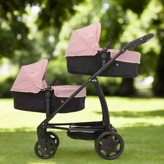 Joie Junior Evalite Twin Pushchair | Pink & Black Double Pushchair | Double Dolls Pram with Adjustable Height Handle And Multiple Seat Options | Suitable For Ages 3+