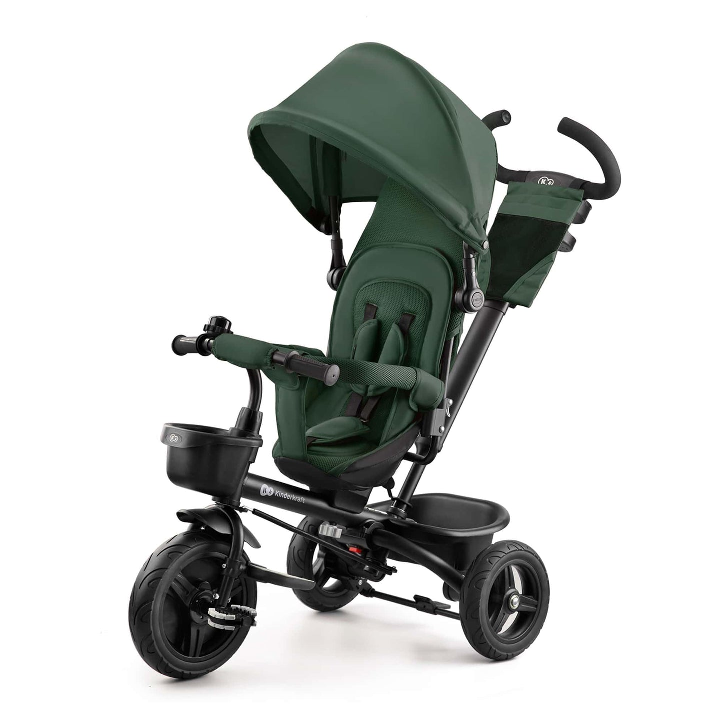 Kinderkraft AVEO Trike from 9 Months to 5 Year, Tricycle with adjustable parent handle, Trike for baby kids toddler, Foldable, Free Wheel Function, Protection from Sun, Cupholder, Toy basket, Green