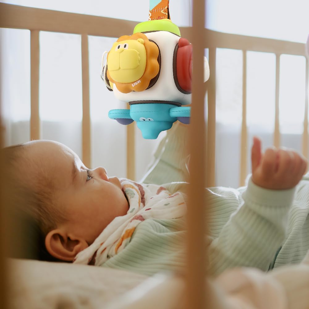 caterbee baby stroller hanging toy with clip, multi-activity mobile featuring animal design and safe teething features