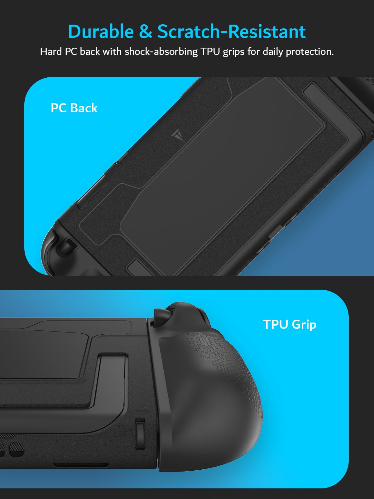 TUDIA black Nintendo Switch 2 snap-on case with kickstand, shockproof TPU grip, slim design, and scratch-resistant PC cover.