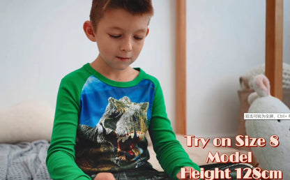 SOIBEEN Pyjamas for Boys Dinosaur Nightwear Cotton Clothes Kids Sleepwear Long Sleeve PJs Set 4 Piece Outfit Xmas Gift 7 Years