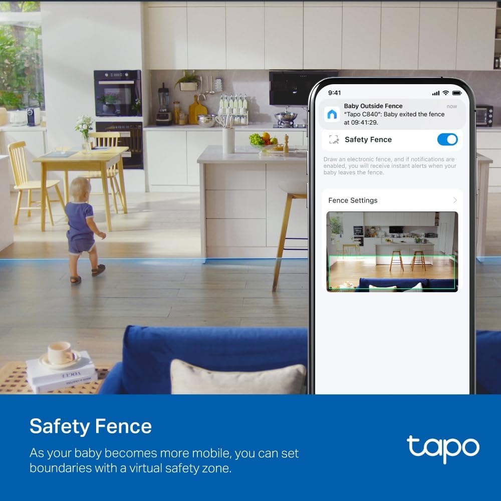 Tapo C840 2K 4MP dual-lens baby monitor with 360° tracking, HD night vision, AI detection, indoor security camera.