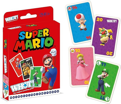 Waddingtons Number 1 Super Mario WHOT! card game by Winning Moves featuring Mario, Luigi, Yoshi, Peach, and Toad for ages 5+.