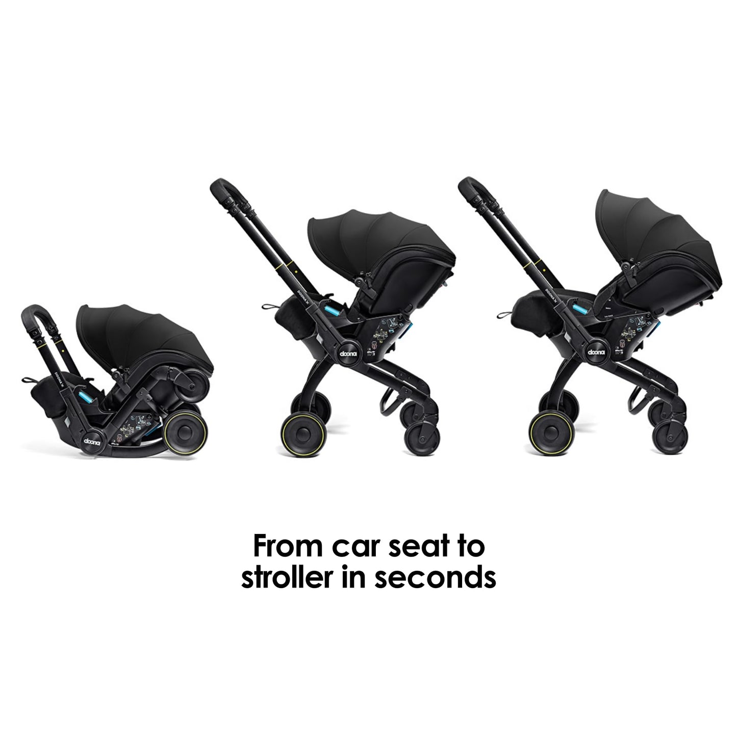 Doona X Baby Car Seat & Travel Stroller Nitro Black - Convertible 0+ Car Seat and Pram with 3 Recline Positions - Ergonomic Pushchair and Travel System - ISOFIX Base Sold Separately