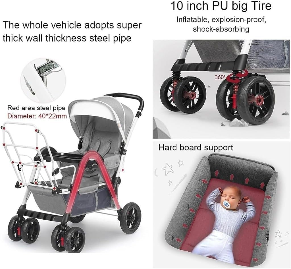 Double Baby Stroller Tandem Carriage For New Umbrella Twist Stroller Pushchair Shock Absorbing Twin Baby Pram Stroller For Infant And Toddler Car Seat And Lie Down, Grey a
