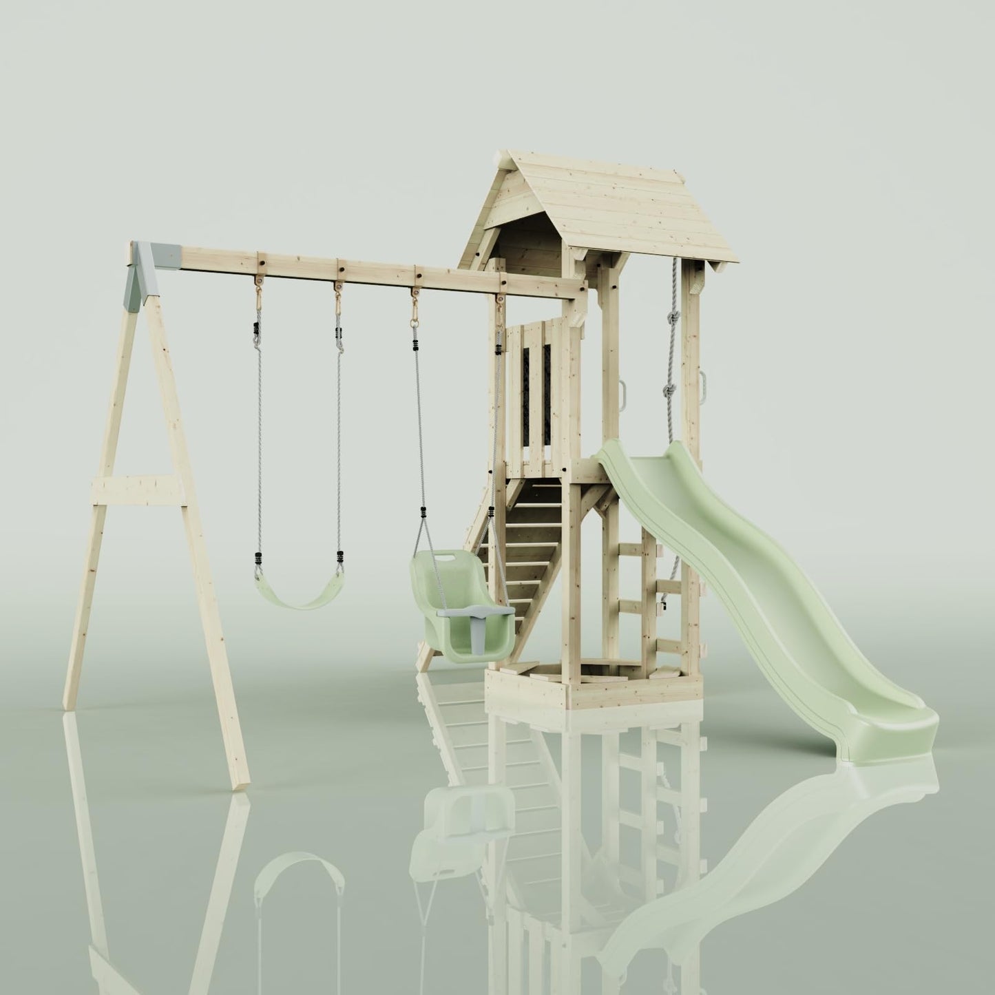 PolarPlay Tower Kids Wooden Climbing Frame - Swing Olavo Sage