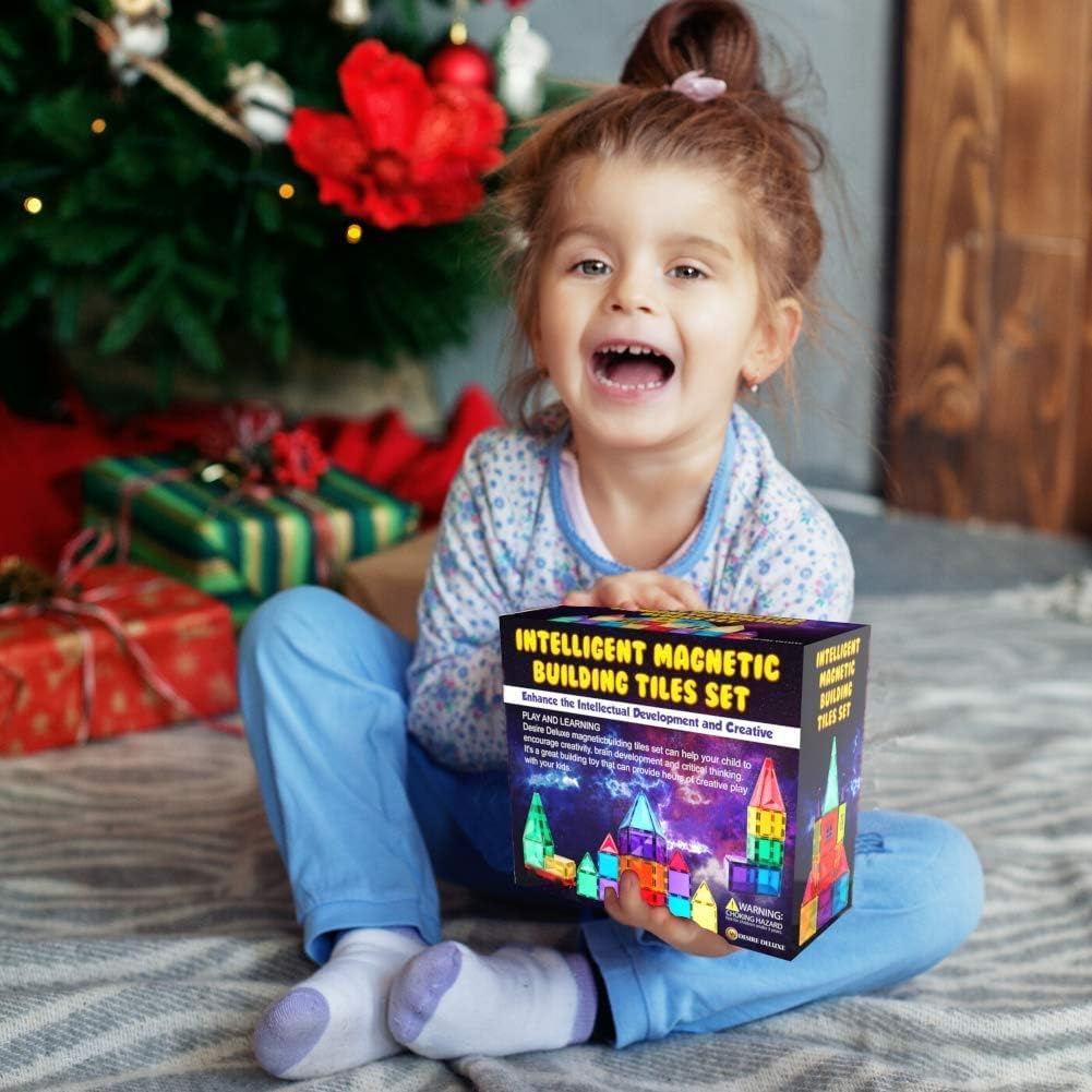 Desire Deluxe magnetic building blocks tiles STEM toy set with 57 pieces for kids age 3-7, educational construction toy for boys and girls.