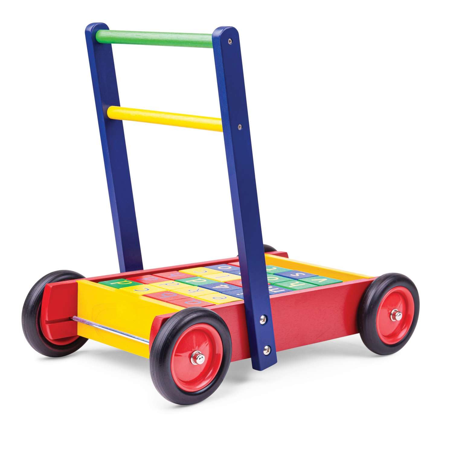 Tidlo baby walker with colorful ABC blocks, featuring sturdy wheels and a comfortable handle for early walking support.