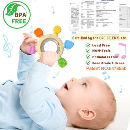 SENBSLAN silicone baby teething toy and rattle for infants, BPA-free, ideal for sensory play and teething relief.