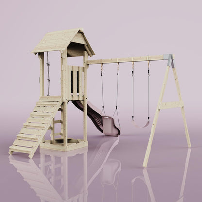 PolarPlay Tower Kids Wooden Climbing Frame - Swing Olavo Rose