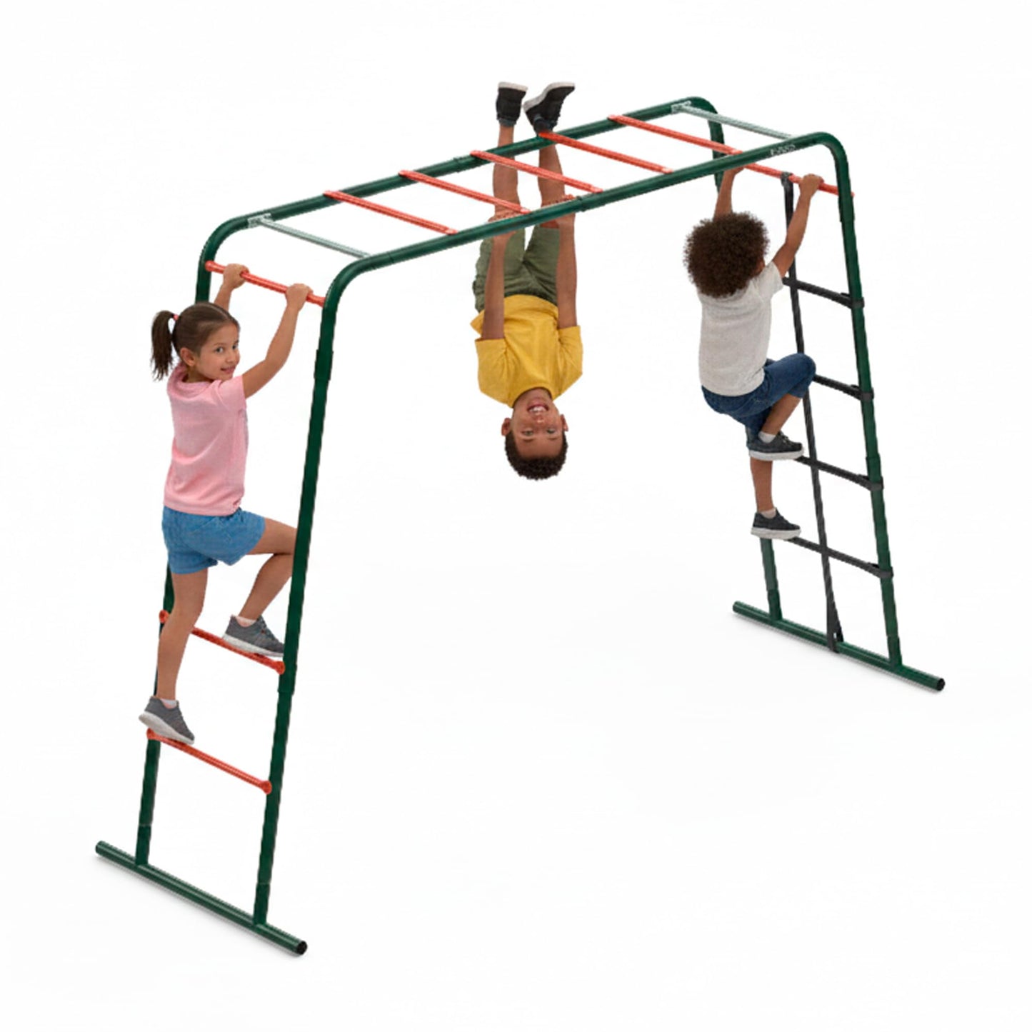 Plum Play Metal Monkey Bars Climbing Frame with Stippled Powder Coating for Extra Grip and Support - Cargo Climbing Net - Max user weight 50kg - Up to 3 users at a time - Min age from 3 years Plus