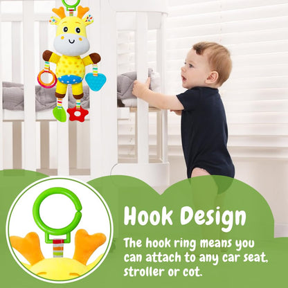MIFKLMV baby pram plush giraffe toy with clip, soft hanging rattle for infants 0-6 months, interactive stuffed animal gift