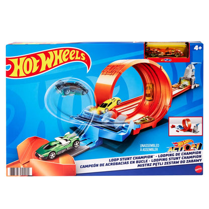 Hot Wheels Loop Stunt Champion Track Set with Dual-Track Loop, Dual Launch, Spring Ramp & 1 Hot Wheels Car for Kids 4 Years Old & Older, GTV13