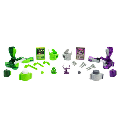 Doteki TOMY multiplayer battle pack with colorful Organika and Spiritek figures, set in a dynamic green and blue arena for 2+ players.