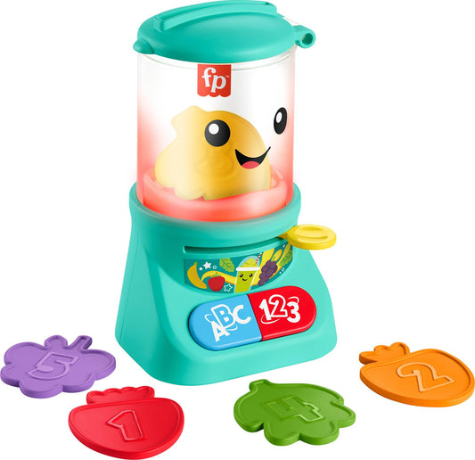 Fisher-Price Laugh & Learn baby and toddler toy smoothie maker with colorful buttons, music, and lights for ages 9+ months